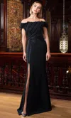 Alexander By Daymor 1586 Long Slit Formal Pleated Evening Dress In Multi