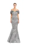 Alexander By Daymor 1650f22 Long Metallic Formal Ruffle Evening Dress In Silver