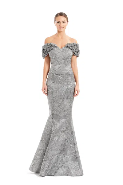 Alexander By Daymor 1650f22 Long Metallic Formal Ruffle Evening Dress In Silver