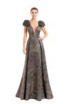 Alexander By Daymor 1651f22 Pleated Long Formal A Line Evening Dress In Brown