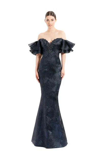 Alexander By Daymor 1652f22 Floral Beaded Long Formal Evening Dress In Blue