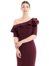 Alexander By Daymor 1663shortf22 Short Fitted Ruffled Cocktail Knee Length Dress In Burgundy