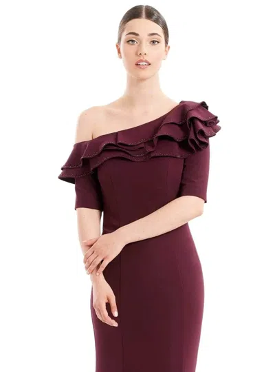 Alexander By Daymor 1663shortf22 Short Fitted Ruffled Cocktail Knee Length Dress In Burgundy