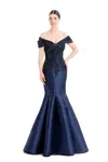 Alexander By Daymor 1667f22 Long Beaded Applique Formal Mermaid Evening Dress In Blue