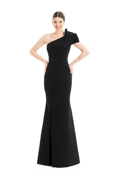 Alexander By Daymor 1671f22 Pleated Long Mermaid Formal Evening Gown In Black