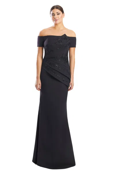 Alexander By Daymor 1753s23 Pleated Long Formal Beaded Dress In Black