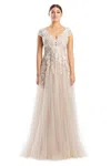 Alexander By Daymor 1755s23 A Line Long Formal Lace Evening Dress In Sand