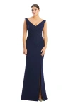 Alexander By Daymor 1757s23 Beaded Long Formal Pleated Slit Evening Dress In Blue