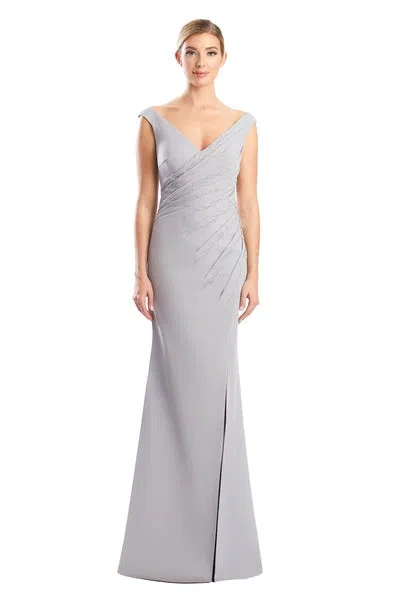 Alexander By Daymor 1757s23 Fitted Long Formal Beaded Evening Dress In Silver