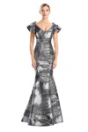 Alexander By Daymor 1775s23 Long Metallic Formal Evening Ruffle Dress In Multi