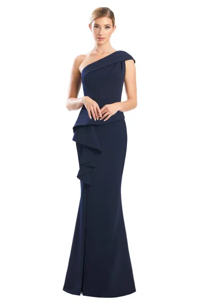 Alexander By Daymor 1781s23 Fitted Long Formal Peplum Evening Dress In Blue