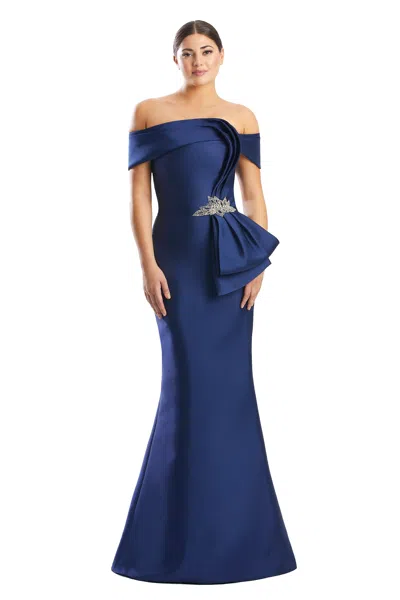 Alexander By Daymor 1783s23 Pleated Long Formal Beaded Evening Dress In Blue