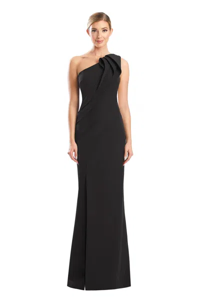 Alexander By Daymor 1788s23 Pleated Long Formal Fitted Slit Evening Dress In Black