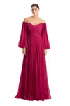 Alexander By Daymor 1792s23 Pleated Long Formal A Line Evening Dress In Red