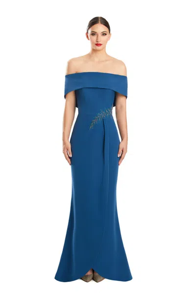Alexander By Daymor 1853f23 Long Formal Beaded Applique Evening Dress In Blue