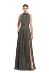 Alexander By Daymor 1856f23 A Line Long Formal Slit Evening Dress In Brown