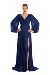 Alexander By Daymor 1877f23 Beaded Long Sleeve A Line Formal Evening Dress In Blue