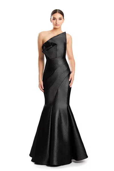 Alexander By Daymor 1879f23 Pleated Long Formal Mermaid Prom Evening Dress In Black