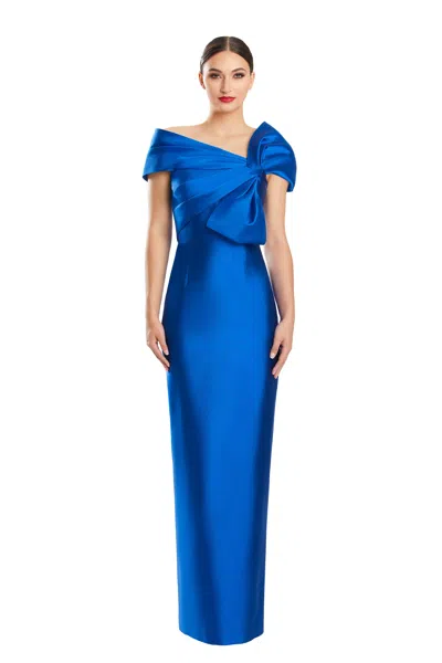 Alexander By Daymor 1885f23 Long Formal Pleated Evening Dress In Blue