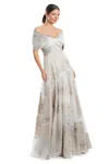 Alexander By Daymor 1959s24 Long Formal Floral Print Ball Gown Prom Dress In Sand