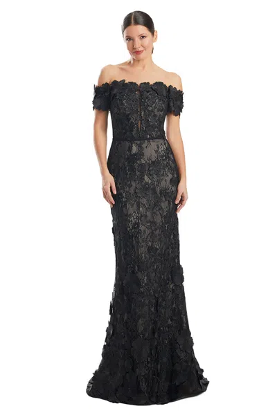 Alexander By Daymor 1971s24 Long Formal Lace Applique Mermaid Dress In Black