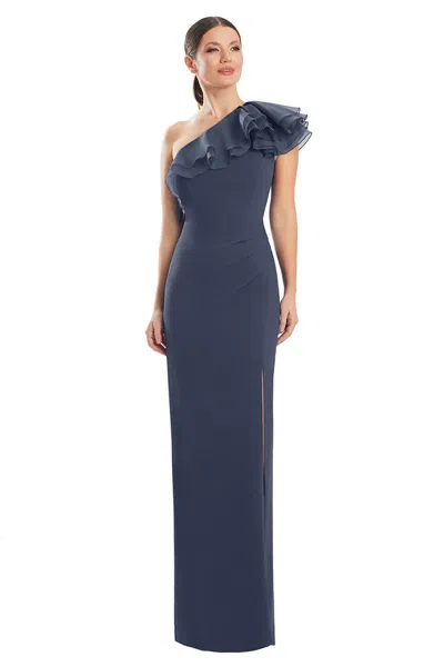 Alexander By Daymor 1982s24 Fitted Ruffled Long Formal Evening Dress In Gray