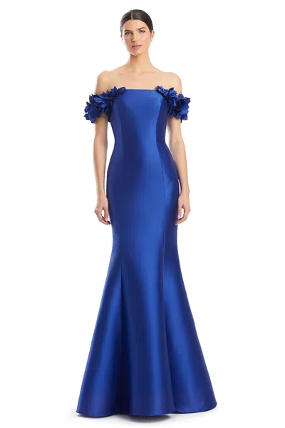 Alexander By Daymor 1991s24 Long Formal Floral Applique Mermaid Prom Dress In Blue