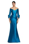 Alexander By Daymor 2060f24 Long Fitted Formal Pleated Dress In Blue