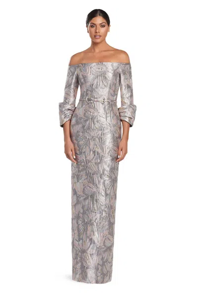 Alexander By Daymor 2061f24 Long Printed Formal Evening Dress In Gray