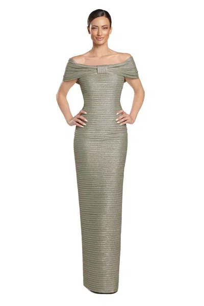Alexander By Daymor 2066f24 Pleated Long Formal Evening Glitter Dress In Gold