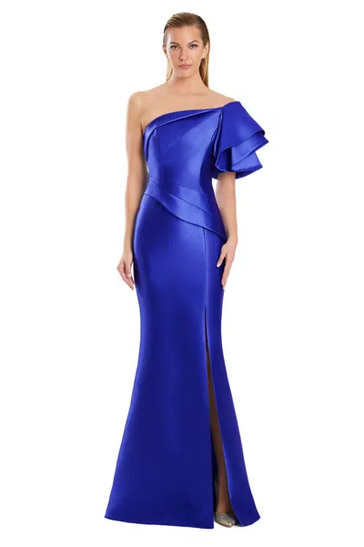 Alexander By Daymor 3051s25 Pleated Slit Long Formal Evening Dress In Blue