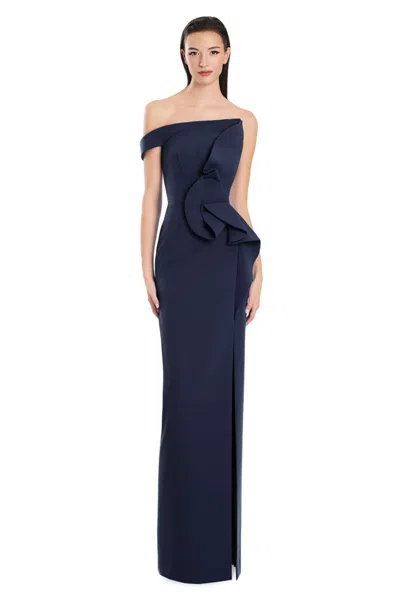 Alexander By Daymor 3065s25 Long Formal Fitted Ruffle Evening Dress In Blue