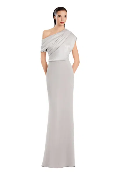 Alexander By Daymor 3083s25 Formal Long Evening Pleated Dress In Gray