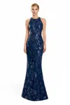 Alexander By Daymor 3101f25 Fitted Long Formal Evening Floral Dress In Blue