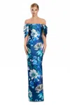 Alexander By Daymor 3104f25 Floral Long Print Formal Evening Dress In Blue