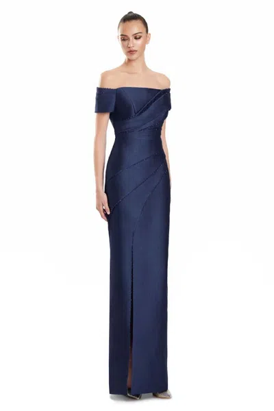 Alexander By Daymor 3116f25 Beaded Long Formal Pleated Evening Dress In Blue