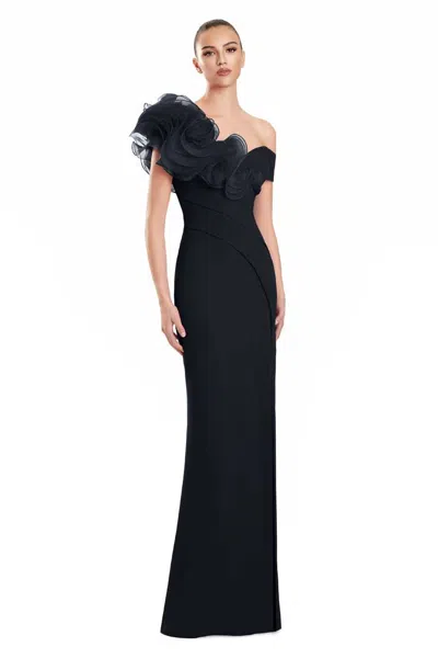 Alexander By Daymor 3122f25 Long Formal Ruffle Dress In Black