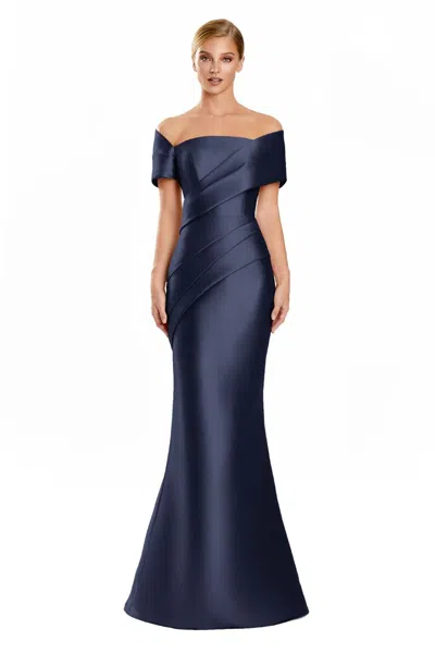 Alexander By Daymor 3134f25 Long Pleated Formal Evening Gown In Blue