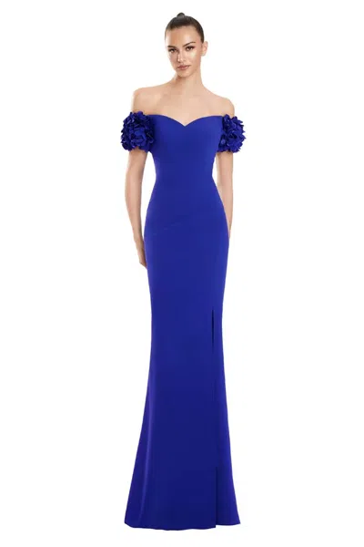 Alexander By Daymor 3136f25 Floral Formal Long Slit Evening Dress In Blue