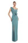 Alexander By Daymor 3145f25 Pleated Long Evening Formal Dress In Green