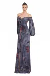 Alexander By Daymor 3146f25 A Line Formal Long Slit Pleated Floral Dress In Gray