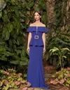 Alexander By Daymor 950 Formal Long Belted Peplum Evening Dress In Blue