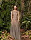 Alexander By Daymor 957 Metallic Long Formal Beaded Evening Dress In Gray