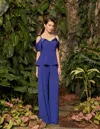 Alexander By Daymor 990a Long Formal Two Piece Peplum Pant Suit In Blue