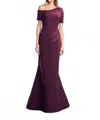 Alexander By Daymor Asymmetrical Neckline Evening Gown In Wine In Purple