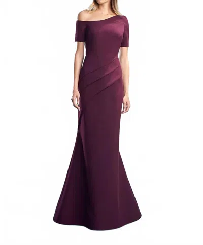 Alexander By Daymor Asymmetrical Neckline Evening Gown In Wine In Purple