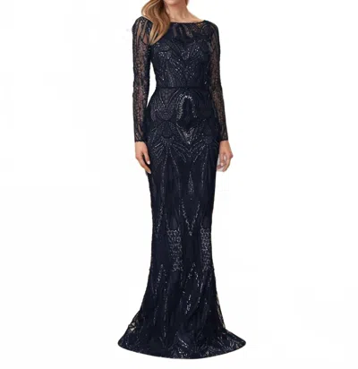 Alexander By Daymor Bateau Neck Formal Gown In Midnight In Blue