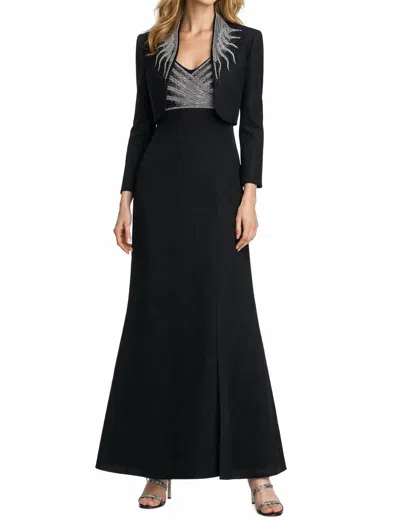Alexander By Daymor Beaded V-neck Evening Gown With Matching Bolero In Black/white
