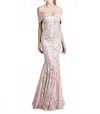 Alexander By Daymor Embroidered Off Shoulder Gown In Quartz