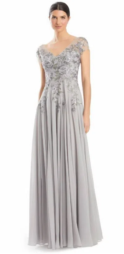 Alexander By Daymor Floral Embroidered Chiffon Dress In Meadow Grey In Gray